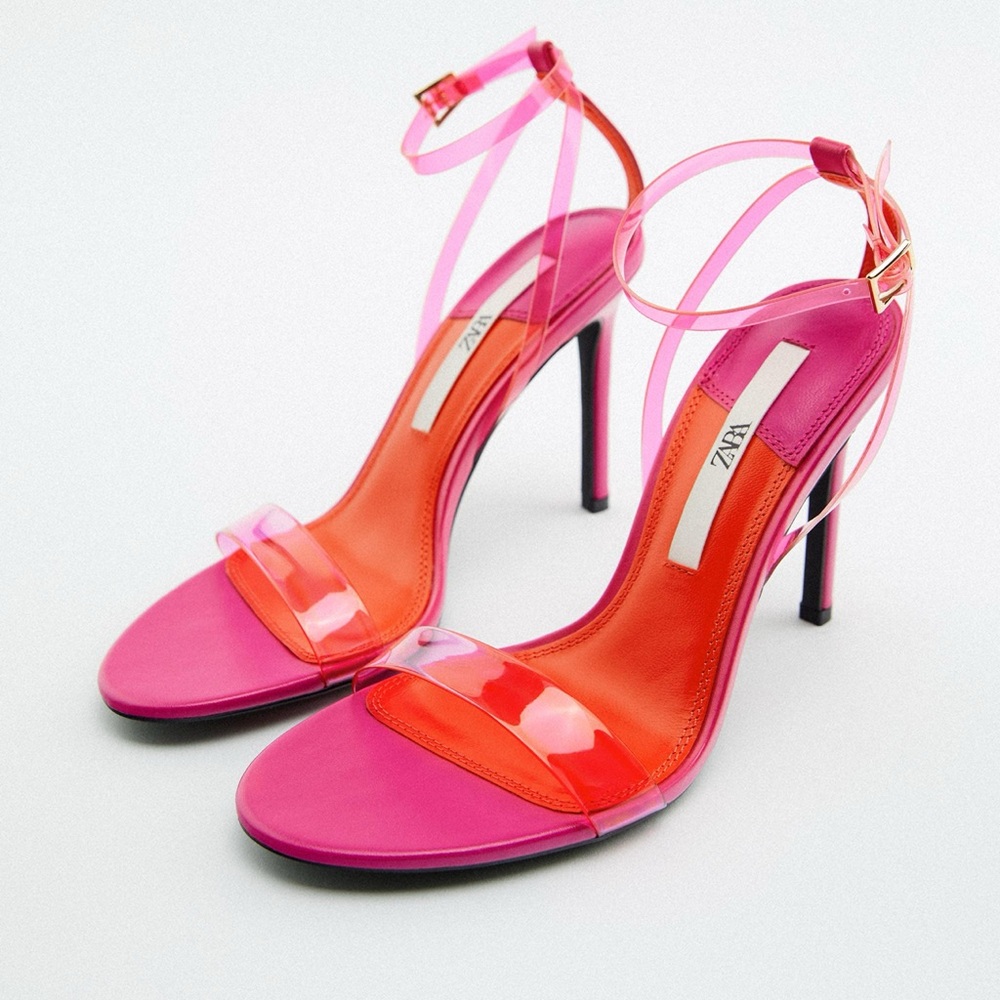 Zara high heeled hot pink vinyl sandals NWT
